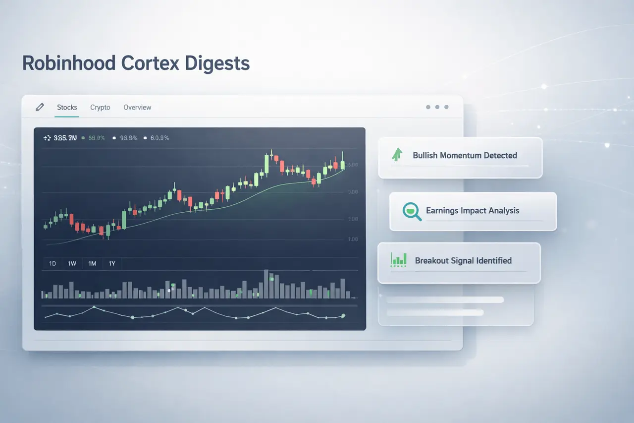 Robinhood Cortex Digests: AI Market Insights for Traders Robinhood Cortex Digests AI tool analyzing stock and crypto market movements on the Robinhood Legend trading platform.
