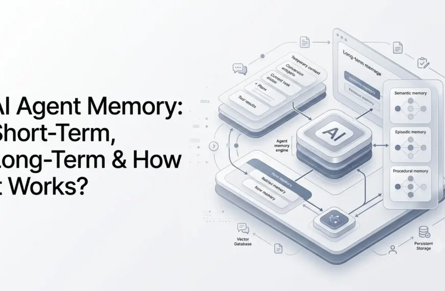 AI agent memory architecture showing short-term working memory and long-term persistent memory.