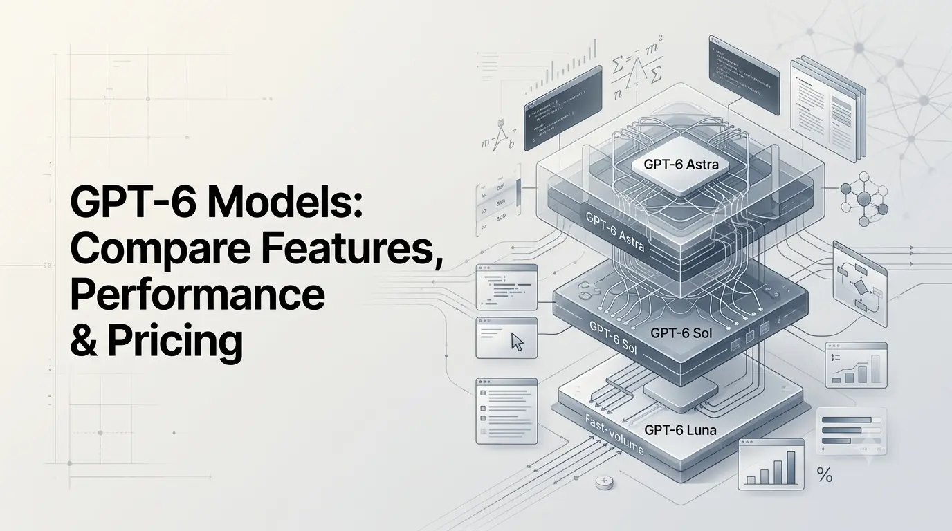 GPT-6 models comparison showing Astra, Sol and Luna AI capabilities, reasoning, coding and agentic workflows.