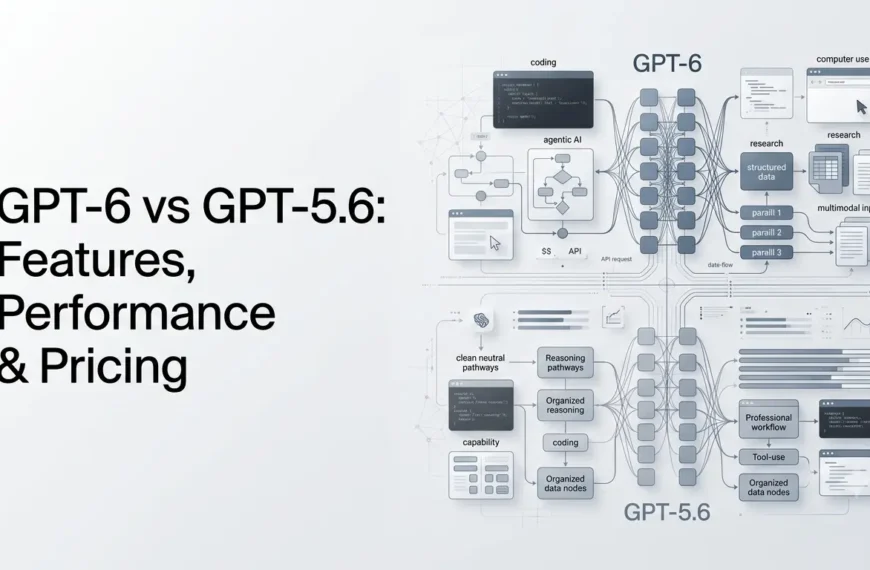 GPT-6 vs GPT-5.6 comparison showing AI models, reasoning, coding, agents and performance differences.