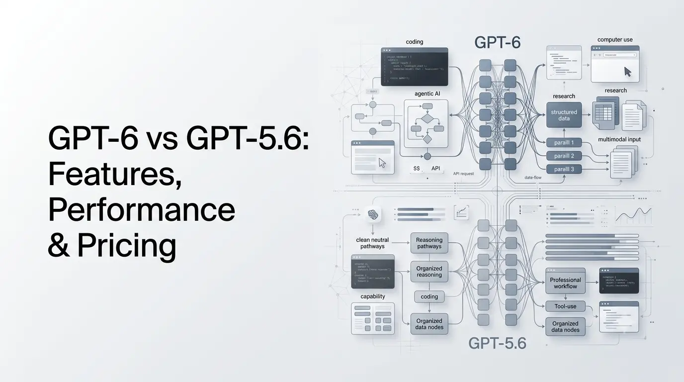 GPT-6 vs GPT-5.6 comparison showing AI models, reasoning, coding, agents and performance differences.