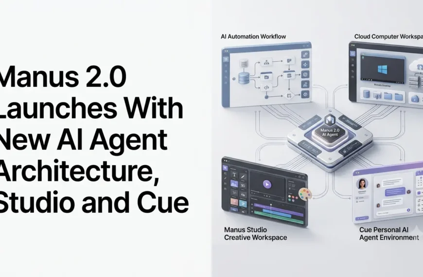 Manus 2.0 AI agent architecture with Manus Studio, Automations and Cue.