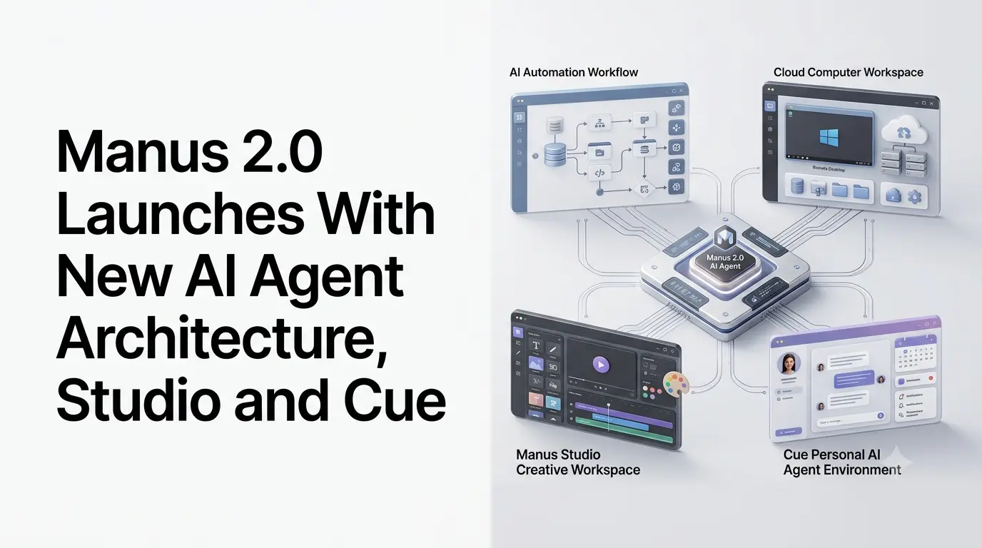 Manus 2.0 AI agent architecture with Manus Studio, Automations and Cue.