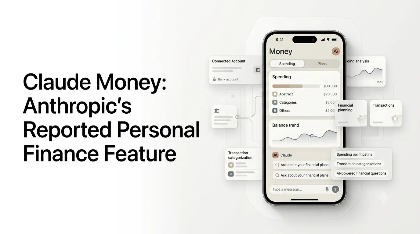 Claude Money iOS interface with AI personal finance and bank account linking.