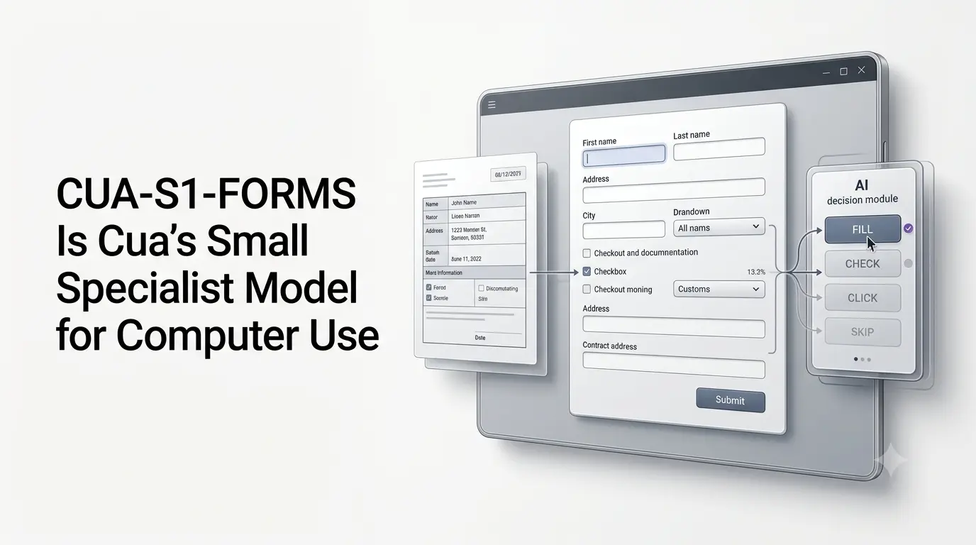 CUA-S1-FORMS specialist AI model selecting actions for computer-use form filling.