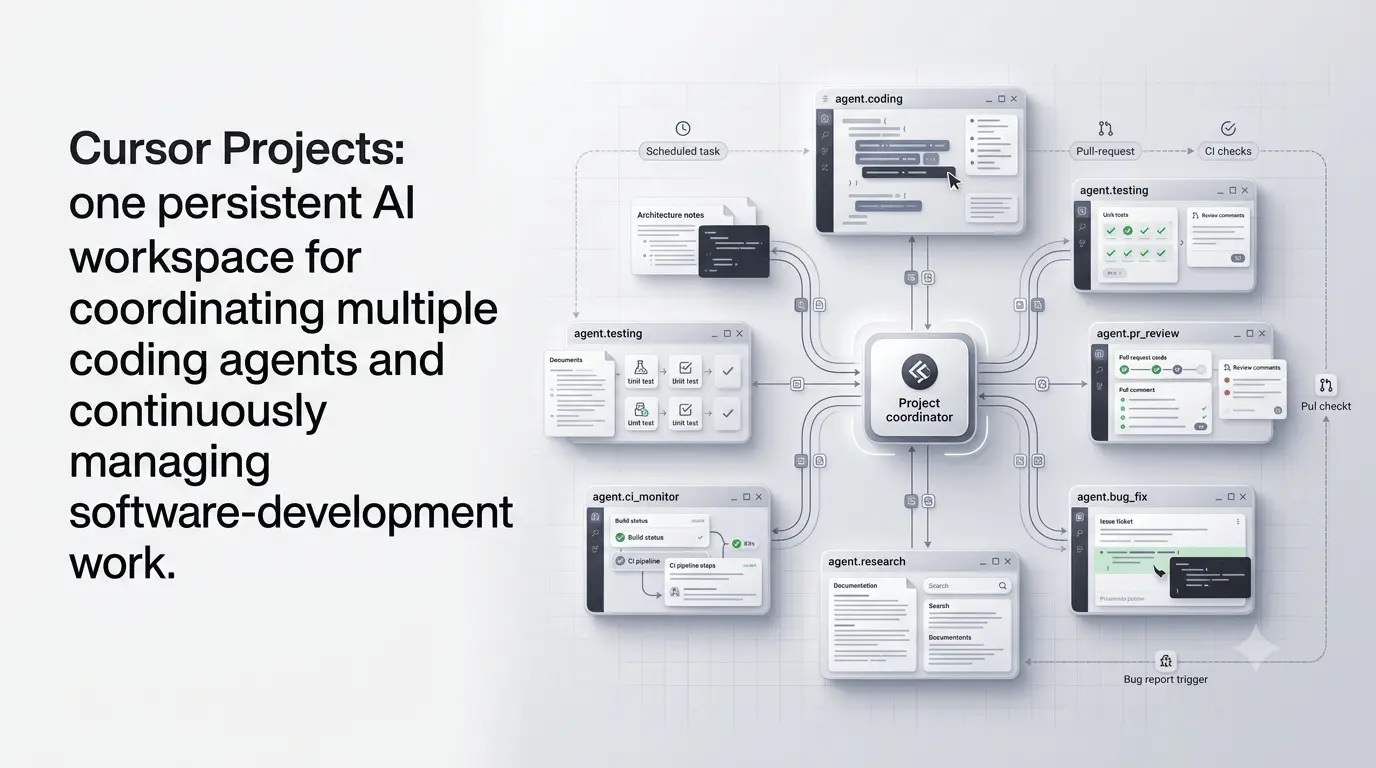 Cursor Projects coordinating multiple AI coding agents in a persistent development workspace.