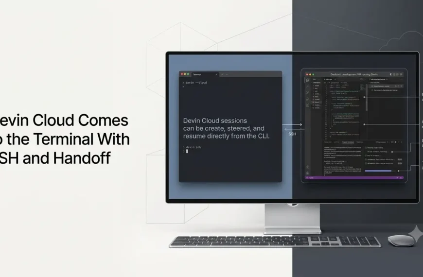 Devin Cloud AI coding environment connected to a developer terminal with SSH access.