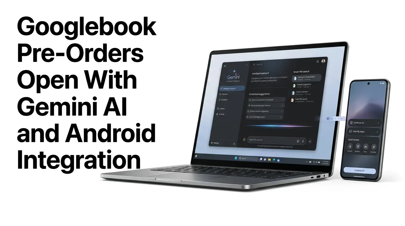 Googlebook laptop with Gemini AI and Android phone integration.