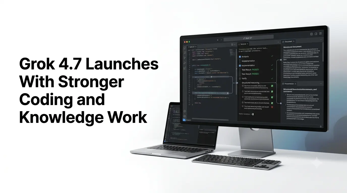 Grok 4.7 AI model powering long-running coding and knowledge work.