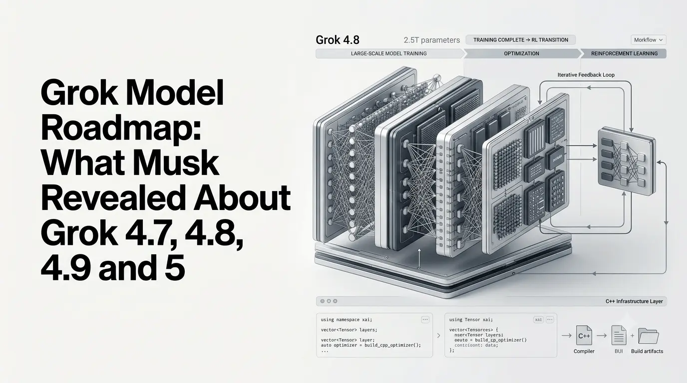 Grok model roadmap showing Grok 4.7, 4.8, 4.9 and Grok 5.