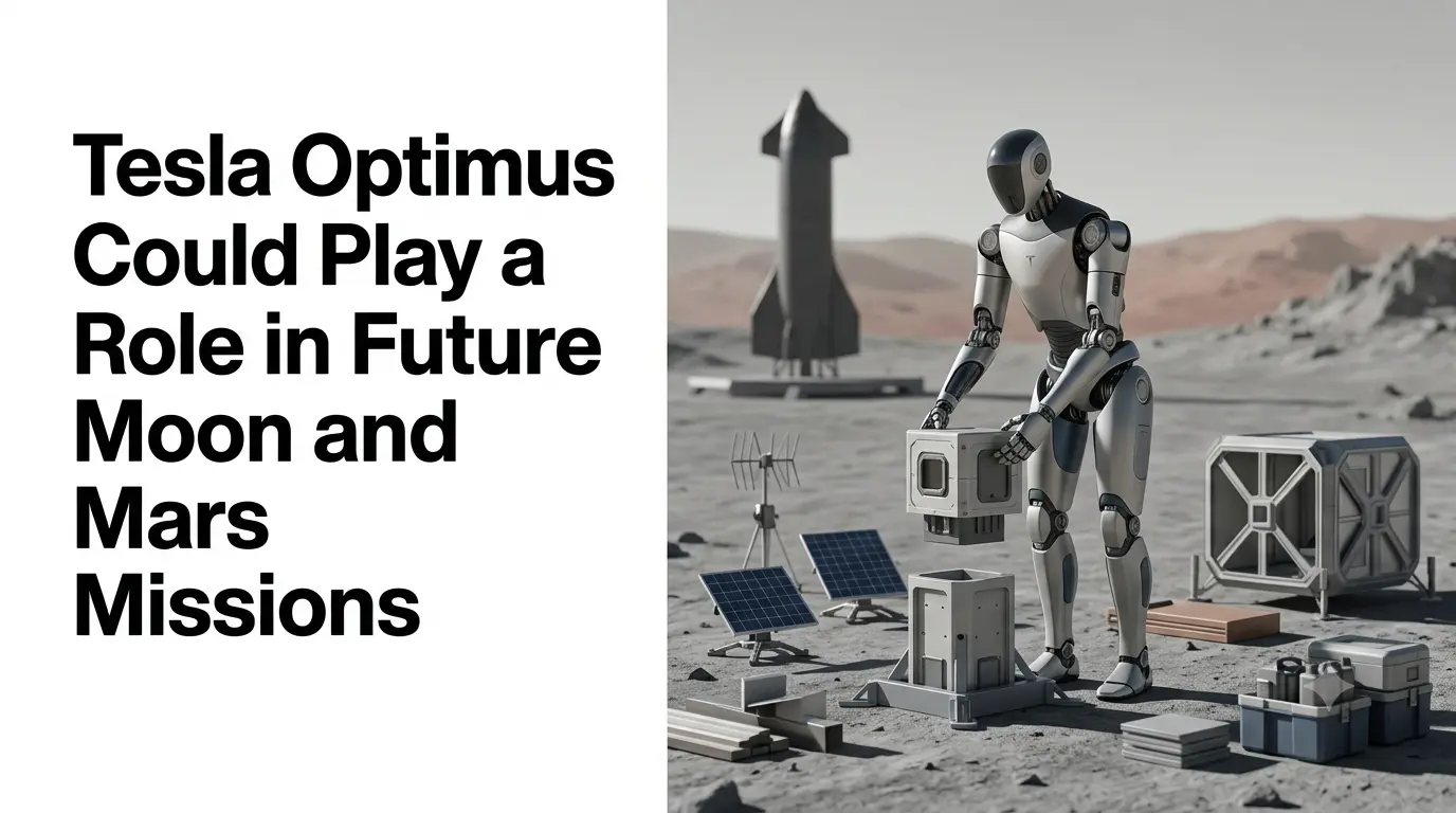 Tesla Optimus humanoid robot concept for future Moon and Mars infrastructure.
