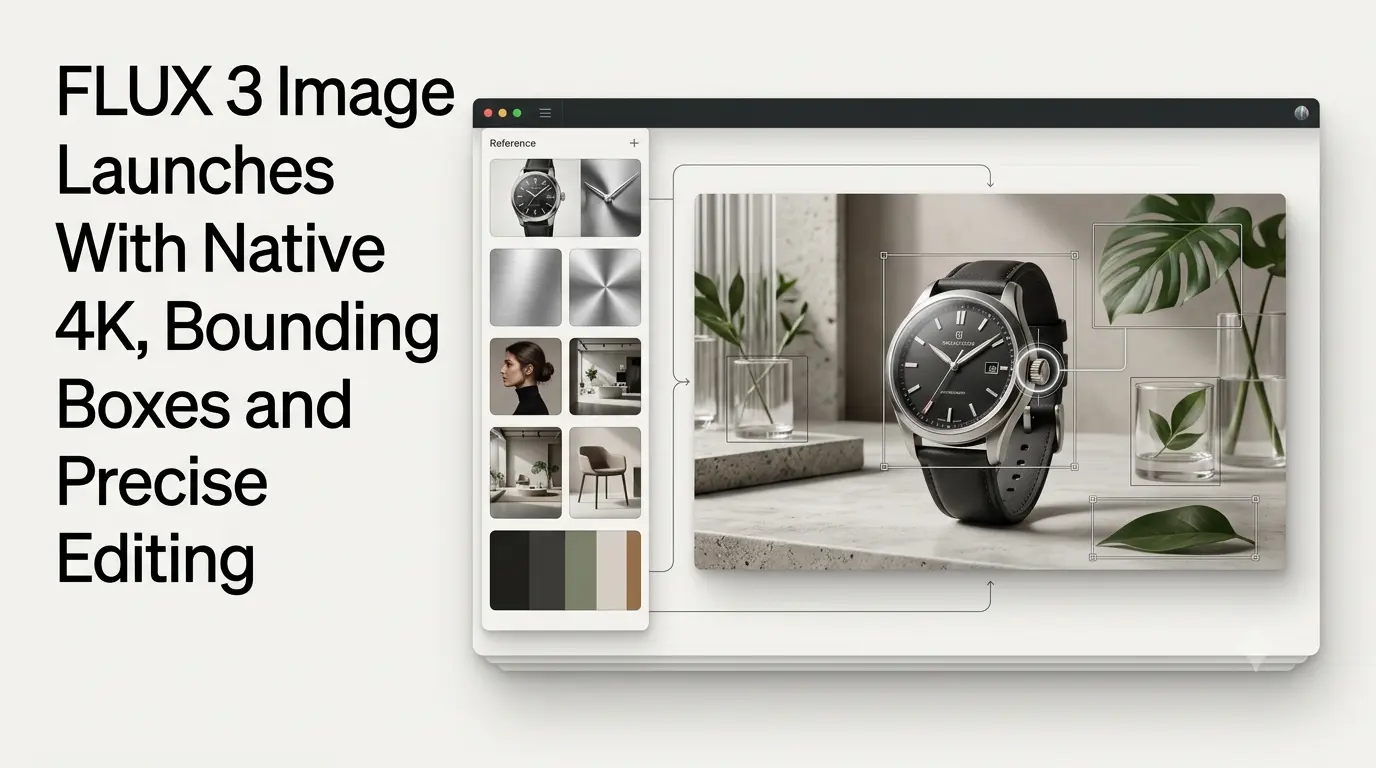 FLUX 3 Image interface showing bounding-box controls and precise image editing.